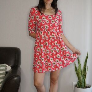 Monteau Coral & White Floral Short Sleeve Dress Size S